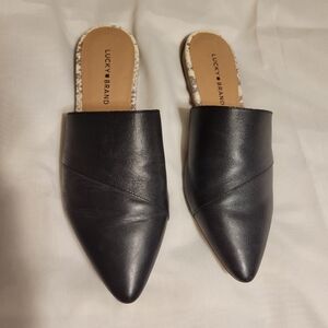Lucky Brand Black Leather Pointed-Toe Mules